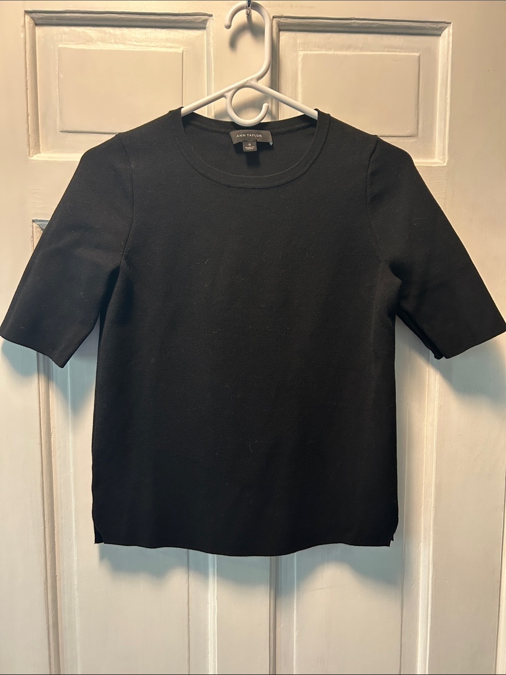 Ann Taylor Black Short Sleeve Crewneck Sweater